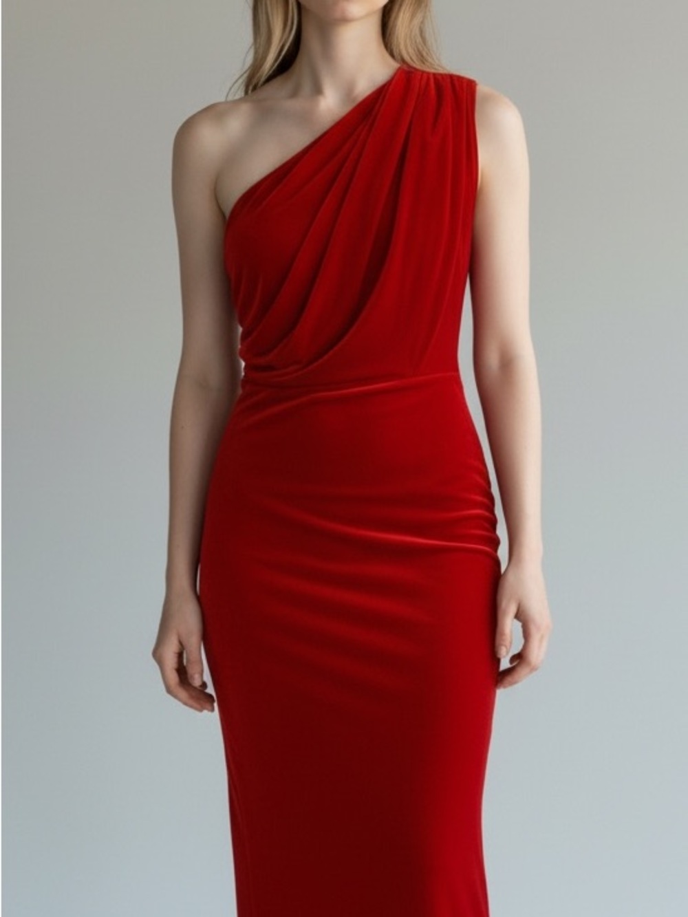 Line & Dot One-Shoulder Red One Shoulder Maxi Dress NWT XS